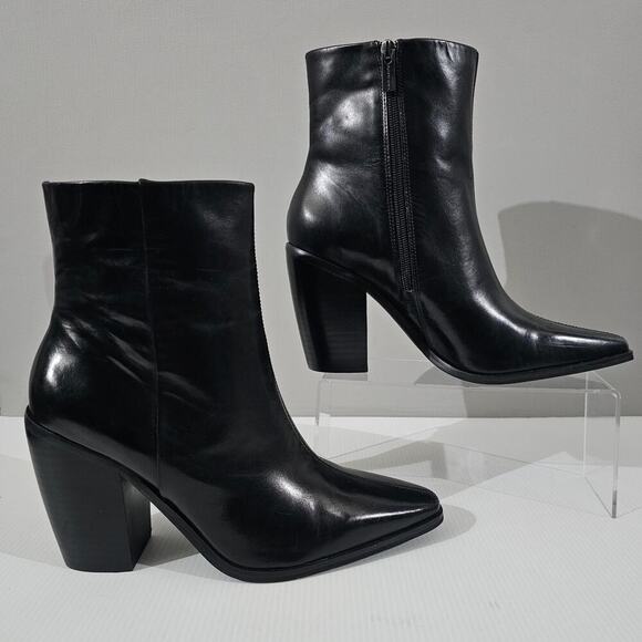 NEW Vince Camuto Allie Ankle Bootie Womens 10  Black Leather Western Block Heel - Picture 3 of 14